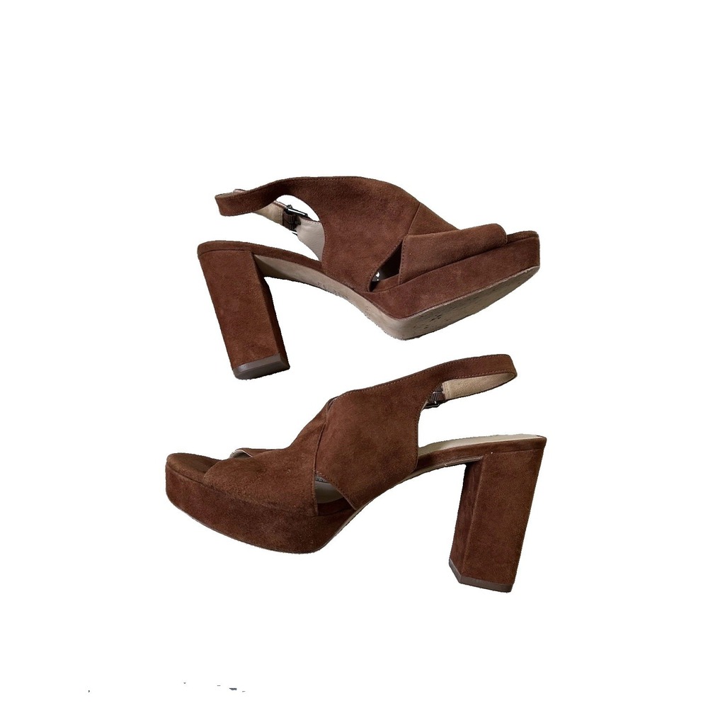 VIA SPIGA Suede Platform CrossStrap Sling Back Sandal Heels 9.5M Brown Y2K Shoes - Picture 5 of 16